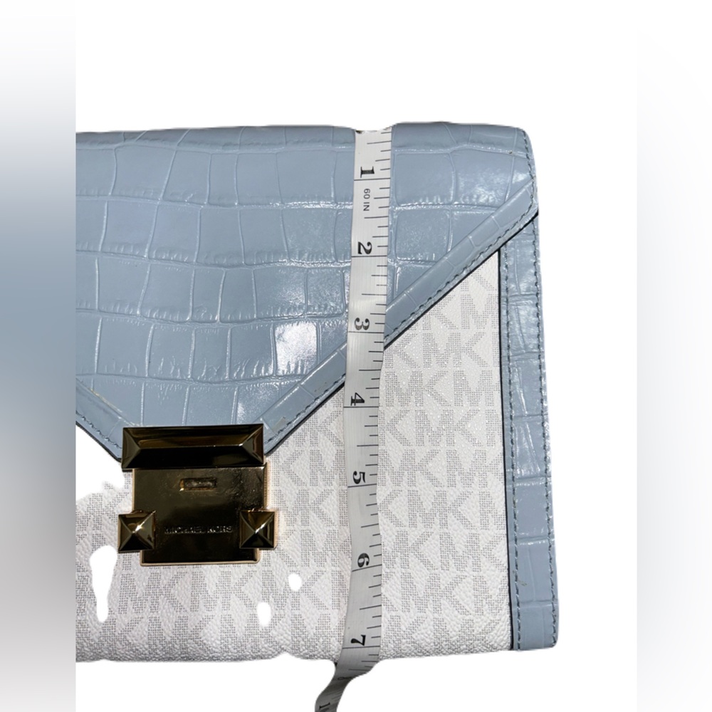 Michael Kors Signature Whitney Bag Croc Pale Blue tricolor Crossbody Shoulder - Picture 12 of 13
